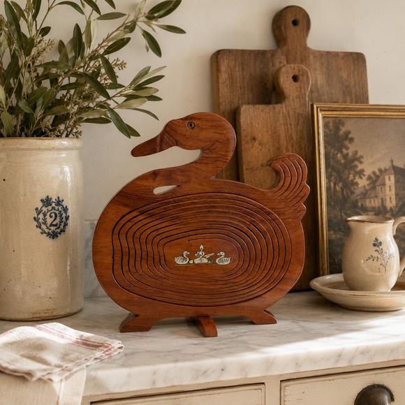 Other - Vintage Wooden Duck Trivet French Country‎ Kitchen Decor Inlay Mother of Pearl